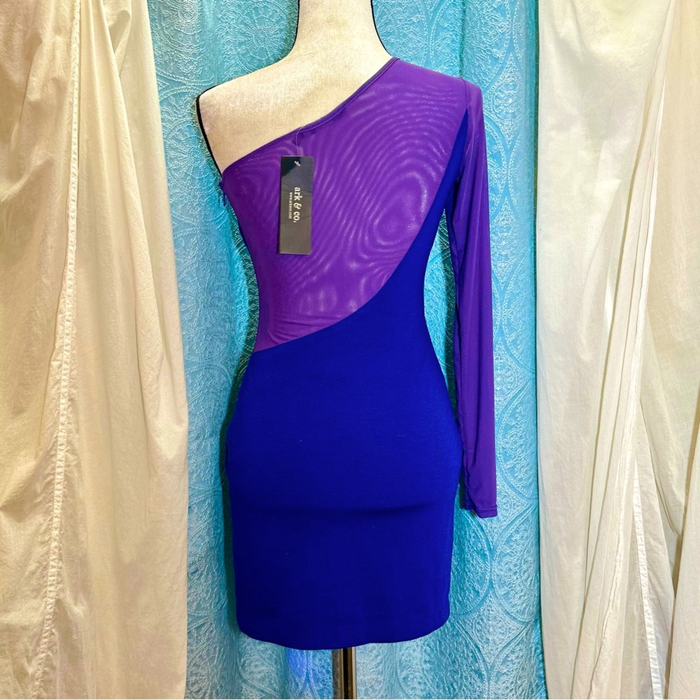 #D4 NWT Ark & Co One Shoulder Mesh Cut Out Bodycon Dress S - Picture 2 of 6